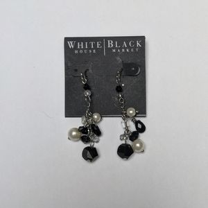 WHBM Pearl Black & Clear Stone Dangle Earrings